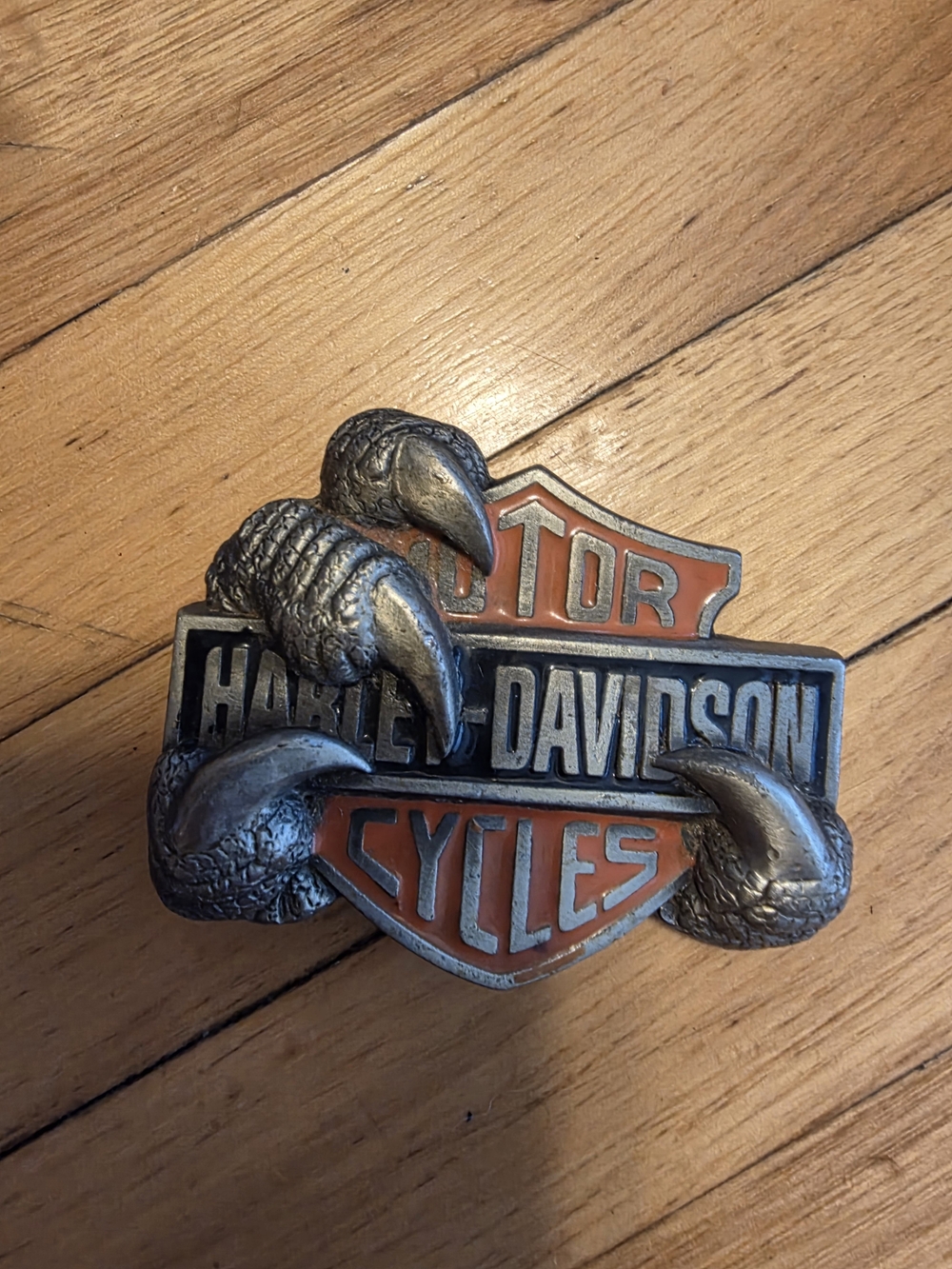 Harley-Davidson Shield Belt Buckle with Claw Accents — Black and Orange